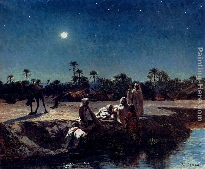 An Arab Encampment By Moonlight painting - Jean Baptiste Paul Lazerges An Arab Encampment By Moonlight art painting